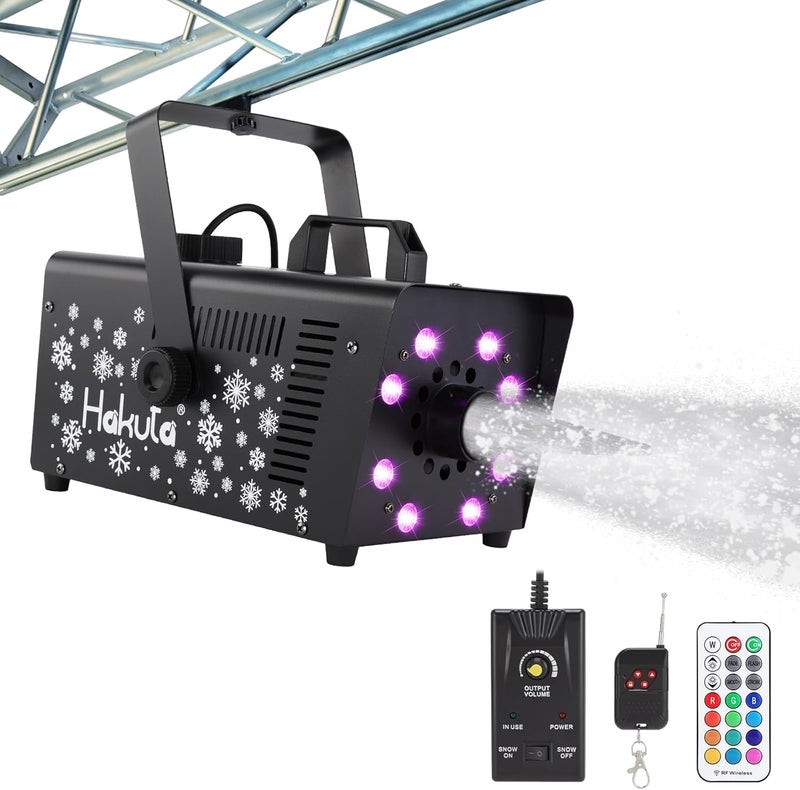 HAKUTA Store آلة ثلج 1000 واط قابلة للتعديل مع 8 أضواء LED RGB، صانع ثلج عالي الإنتاجية لعيد الميلاد، الهالوين، عيد الحب، حفلات الزفاف، الحفلات ومسرح الدي جي في الداخل والخارج - Image 1
